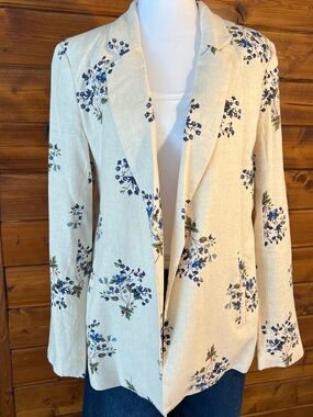 Floral Cream Linen-Blend Blazer - Women's Jacket
